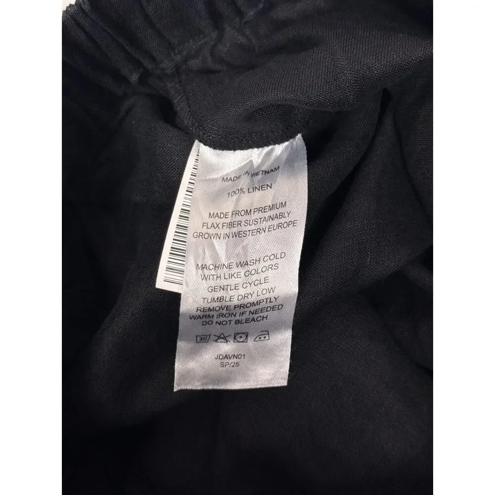 Quince 100% European Linen Tapered Ankle Pants XS Womens Black Pull On
